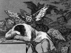Francisco de Goya: »Der Schlaf der Vernunft gebiert Ungeheuer« (Ausschnitt), 1798