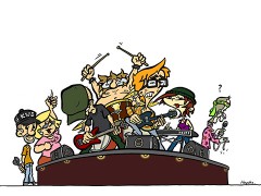 Mr. Kopozky und sein Team als Rockband