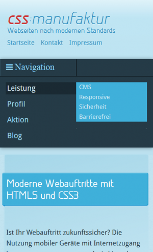 Das Menü wird noch kürzer, wenn Haupt- und Untermenü nebeneinander platziert sind.
