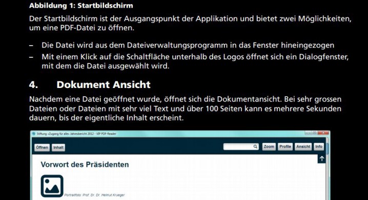 Ausschnitt Seite 3 - Handbuch VIP-Reader im Foxit-Kontrastmodus. Ergebnis: Alle Texte sind leserlich, Grafiken werden angezeigt.