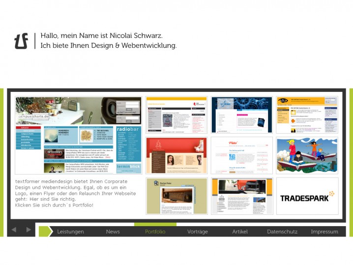 Die aktuelle Startseite von textformer.de