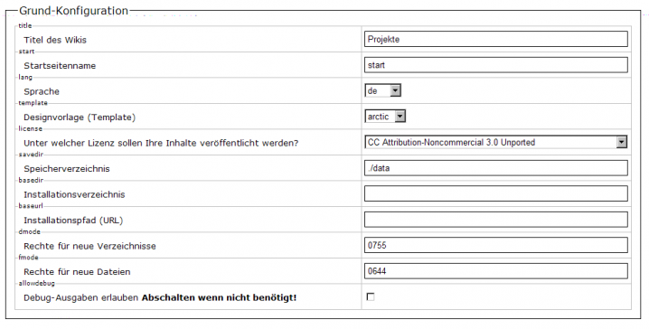 Abb. 9: Bei benutzerdefinierten Farben ist der Administrationsbereich des DokuWiki nicht mehr bedienbar.