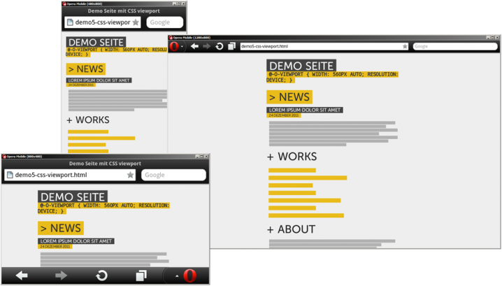 Unsere Demo-Seite, jetzt mit CSS @viewport