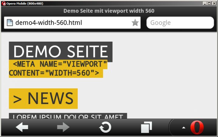 Der 560px-viewport in »landscape«