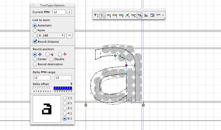 Hinting-Arbeitsumgebung in FontLab