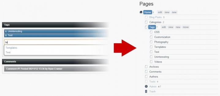 Als Taxonomie-Begriffe dienen ganz normale Seiten.