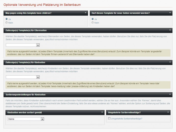 Durch Voreinstellungen können Webentwickler den Einsatzbereich jedes Templates genau festlegen.