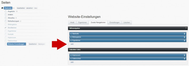 Versteckte Seiten dienen als »Datenbankeingabemasken«, mit deren Hilfe Webdesigner eine Pflegeoberfläche für beliebige Inhalte bereitstellen können, ohne eine einzige Zeile programmieren zu müssen.