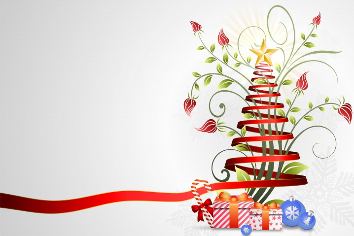 Illustration: Weihnachtsbaum mit Geschenken vor grauem Hintergrund