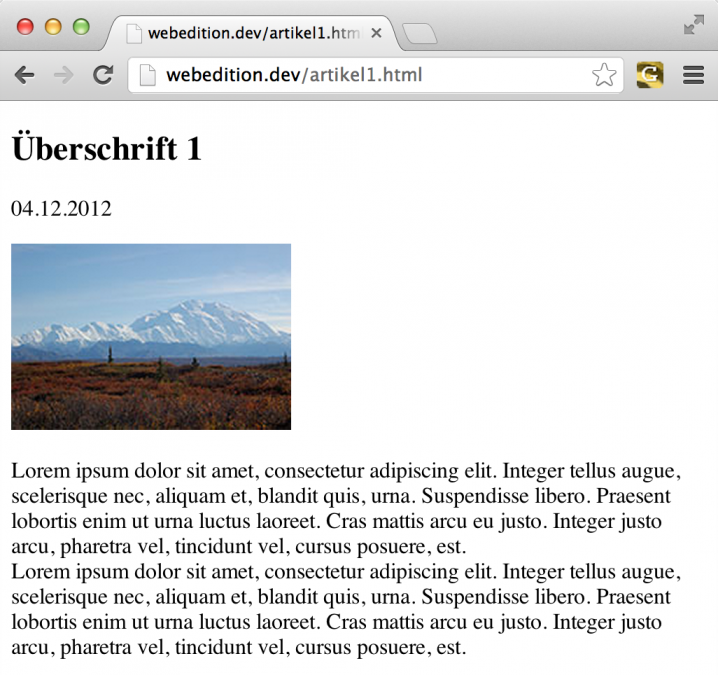webEdition - Screenshot Frontend Artikel