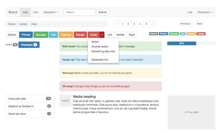 Eine Auswahl an UI-Elementen, wie Bootstrap sie standardmäßig bereit stellt