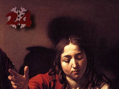 Gemälde (Ausschnitt): (Michelangelo Merisi da) Caravaggio, Das Abendmahl in Emmaus. 1601. National Gallery, London.