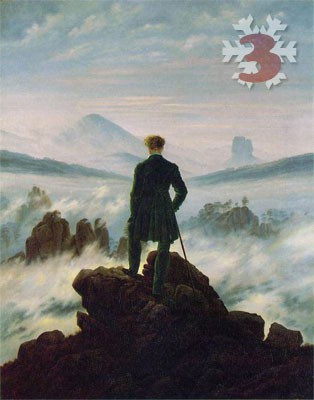 Gemälde: Caspar David Friedrich, Wanderer über dem Nebelmeer, 1818. Kunsthalle, Hamburg.