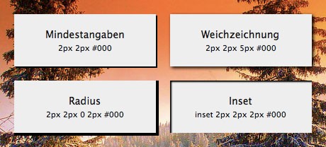 Vergleich der vielen unterschiedlichen Einstellungsoptionen von box-shadow