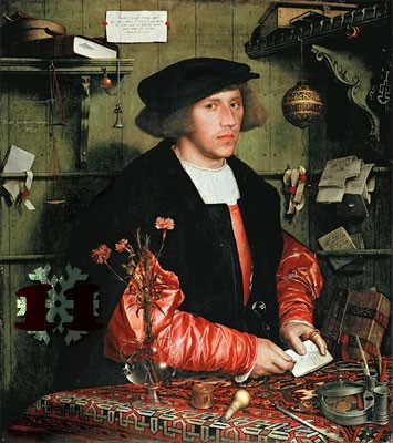Gemälde: Hans Holbein, Der Kaufmann Georg Gisze, 1532. Staatliche Museen zu Berlin – Preußischer Kulturbesitz.