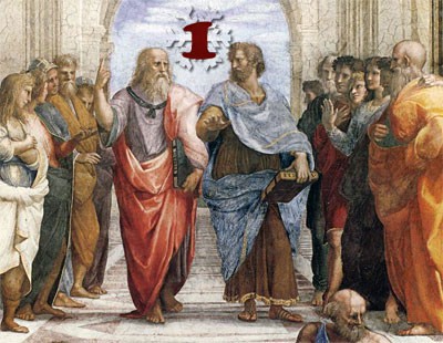 Gemälde (Ausschnitt): Raffael, Schule von Athen. Fresko, 1510-1511. Vatikan, Stanzen des Raffael.