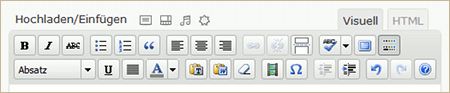 Beispiel 1: TinyMCE-Buttonleiste in der Standardkonfiguration von WordPress 3.0.1