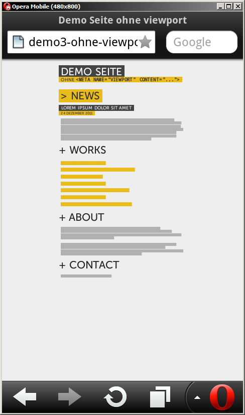 Unsere Seite ohne viewport