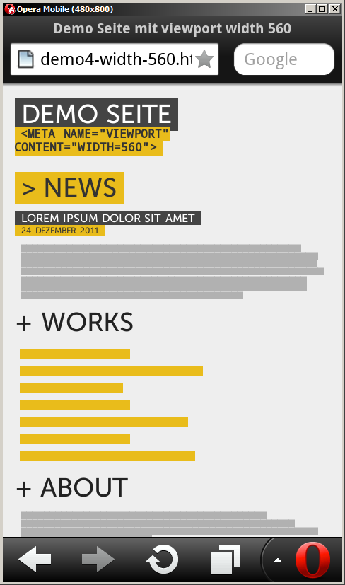 Unsere Seite mit meta name=viewport content=width=560