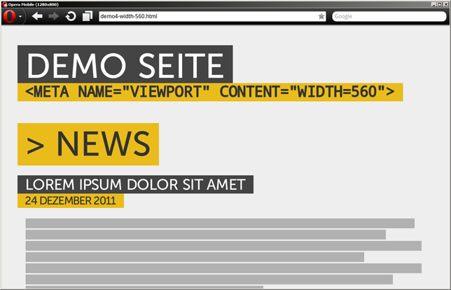 Der 560px-viewport tritt auch auf Tablets in Kraft