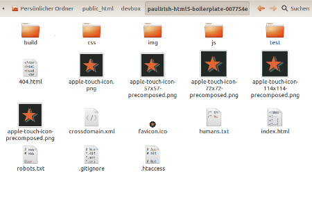 Der Inhalt der Wurzelverzeichnisses des HTML5 Boilerplates