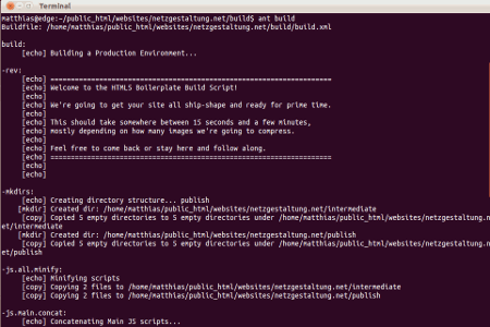 Ausgabe der Ausführung des build-Skriptes in einem Terminal