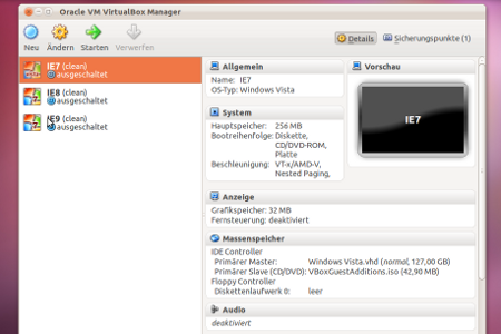 Screenshot: VirtualBox mit ievms