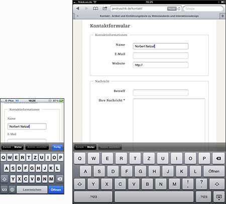 Vergleich Tastatur auf dem iPhone und iPad