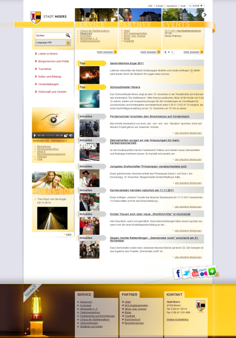Startseite von moers.de, leicht abweichend vom Wireframe