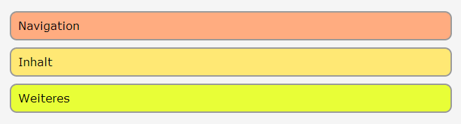 Die drei Boxen nehmen die ganze Breite ein und werden untereinander dargestellt
