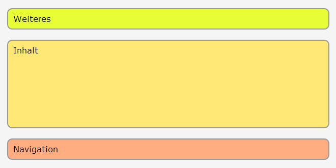 Drei Boxen untereinander, in umgekehrter Reihenfolge wie im Quelltext angezeigt