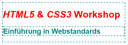 Darstellung der h1 und h2 mit oben genanntem CSS
