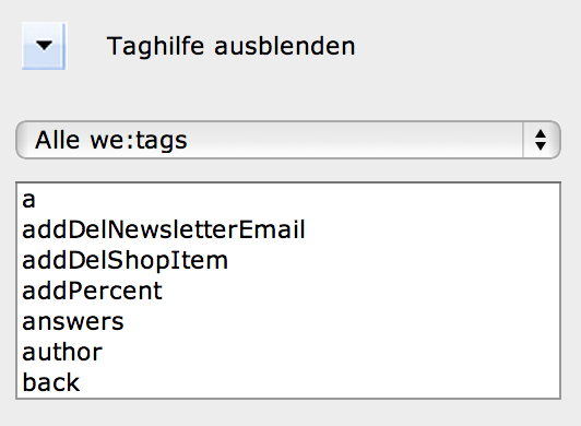 webEdition - Screenshot Tag-Hilfe