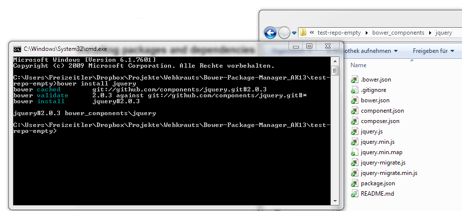 bower install bower install in der Konsole und der erzeugte Ordner