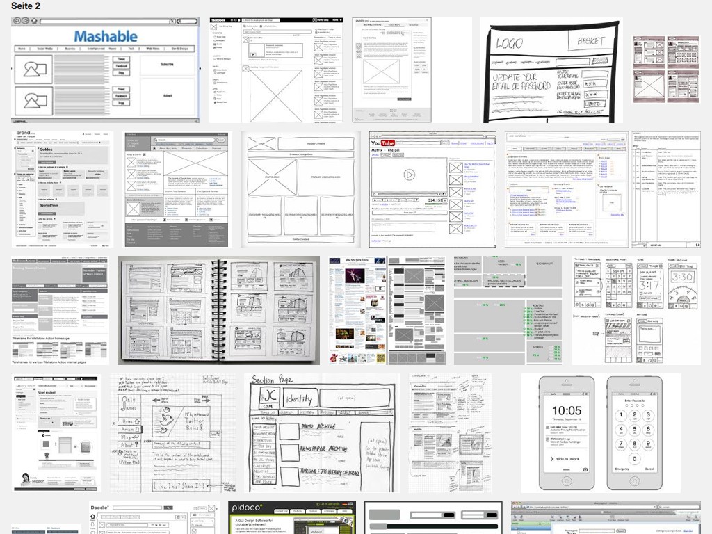 Ausgabe Google Bildsuche, Stichwort "Wireframes"