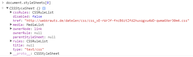Darstellung des CSSOM in den DevTools