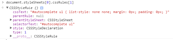 Darstellung des CSSOM in den DevTools mit einzelnem CSSStyleRule